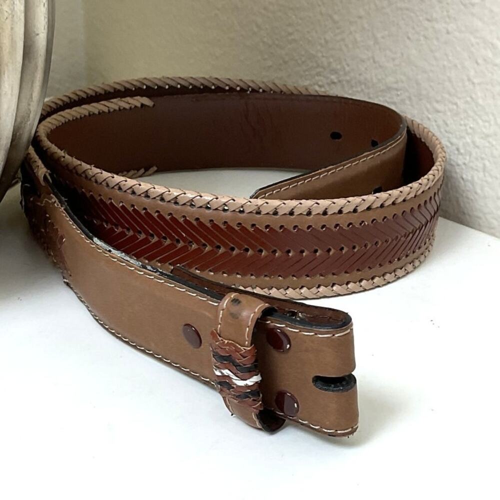 Western Faux Leather Brown Laced Belt without Buckle 41 inch